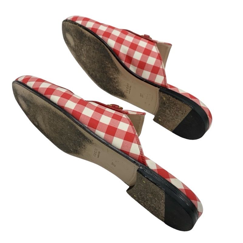 Gucci Prince Town Flat Shoes Fabric Red White Gold Mule Slipper Sandals Check — view 6