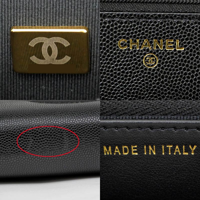 Chanel Chain Wallet Ap4653 Grained Shiny Calfskin Black Gold Hardware — view 7