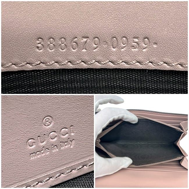 Gucci Bifold Long Wallet Pink Beige Striped Leather — view 5
