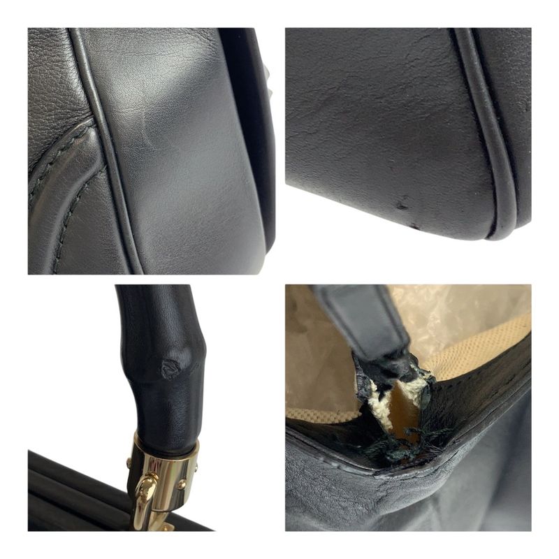 Gucci Bamboo Black Gold Hardware Leather Handbag — view 5