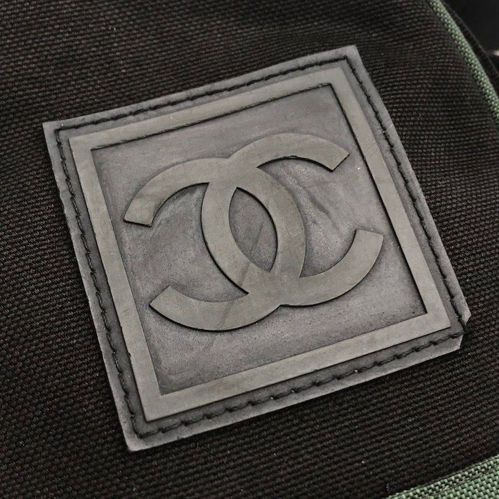 Chanel CC Logo Sports Line Shoulder Bag 2-Way Nylon Canvas Black Green — view 9