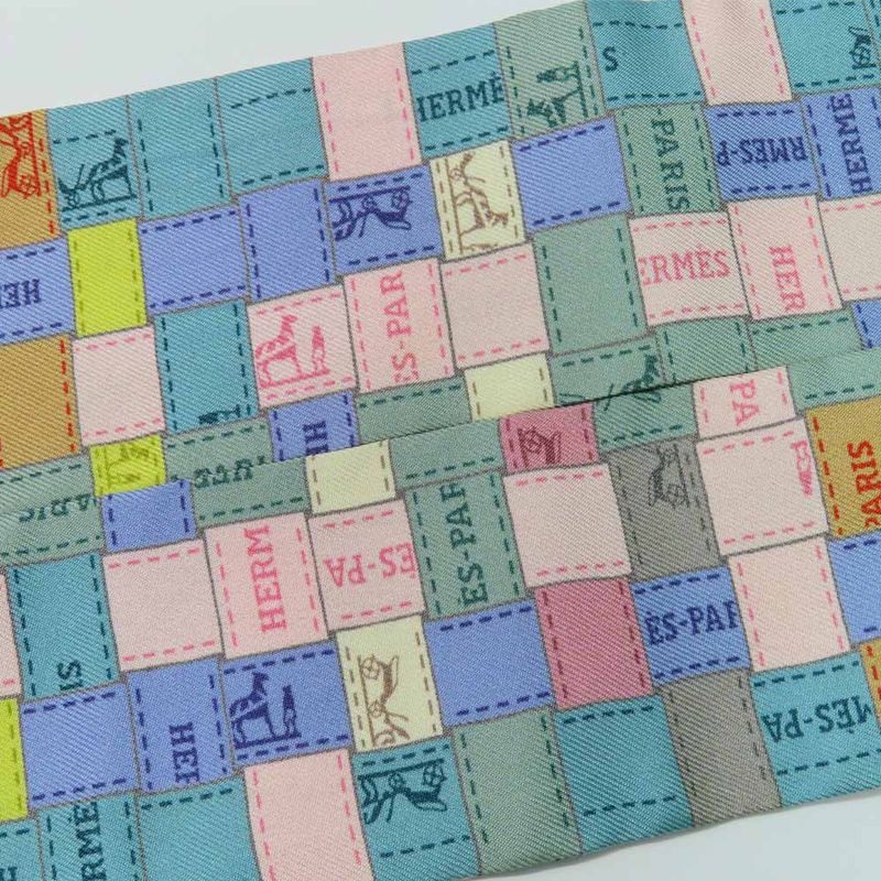 Hermes Twilly Bolduc Check Scarf Gray Multicolor 100% Silk — view 7