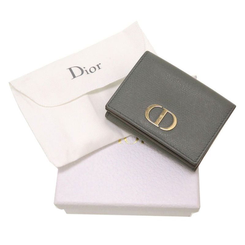 Christian Dior Compact Wallet Leather Gray Trifold Purse 0037 — view 2