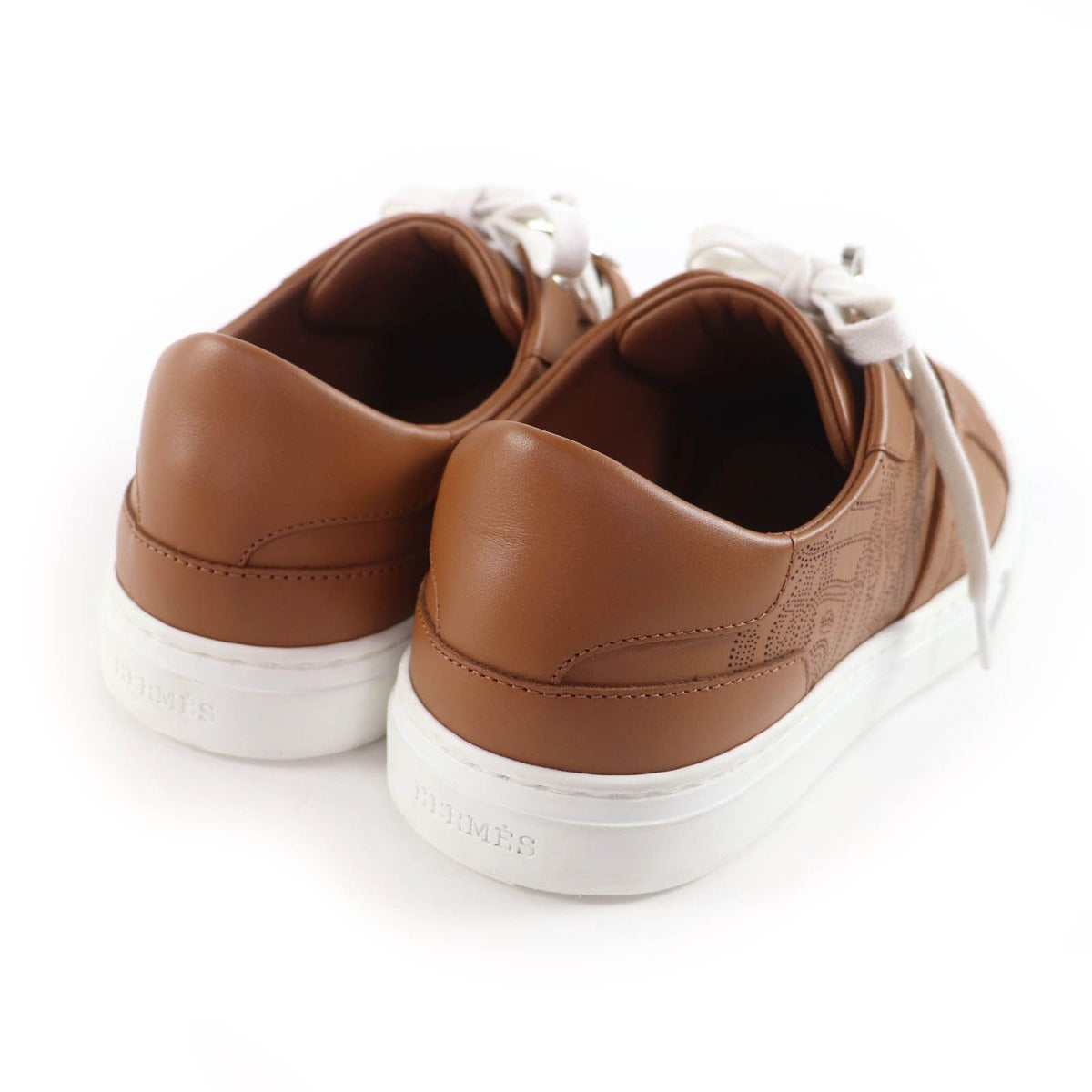 Hermes Day Silver Kelly with Buckle Perforated Lace Up Leather Sneakers Brown — view 3