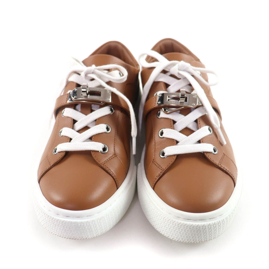 Hermes Day Silver Kelly with Buckle Perforated Lace Up Leather Sneakers Brown — view 4