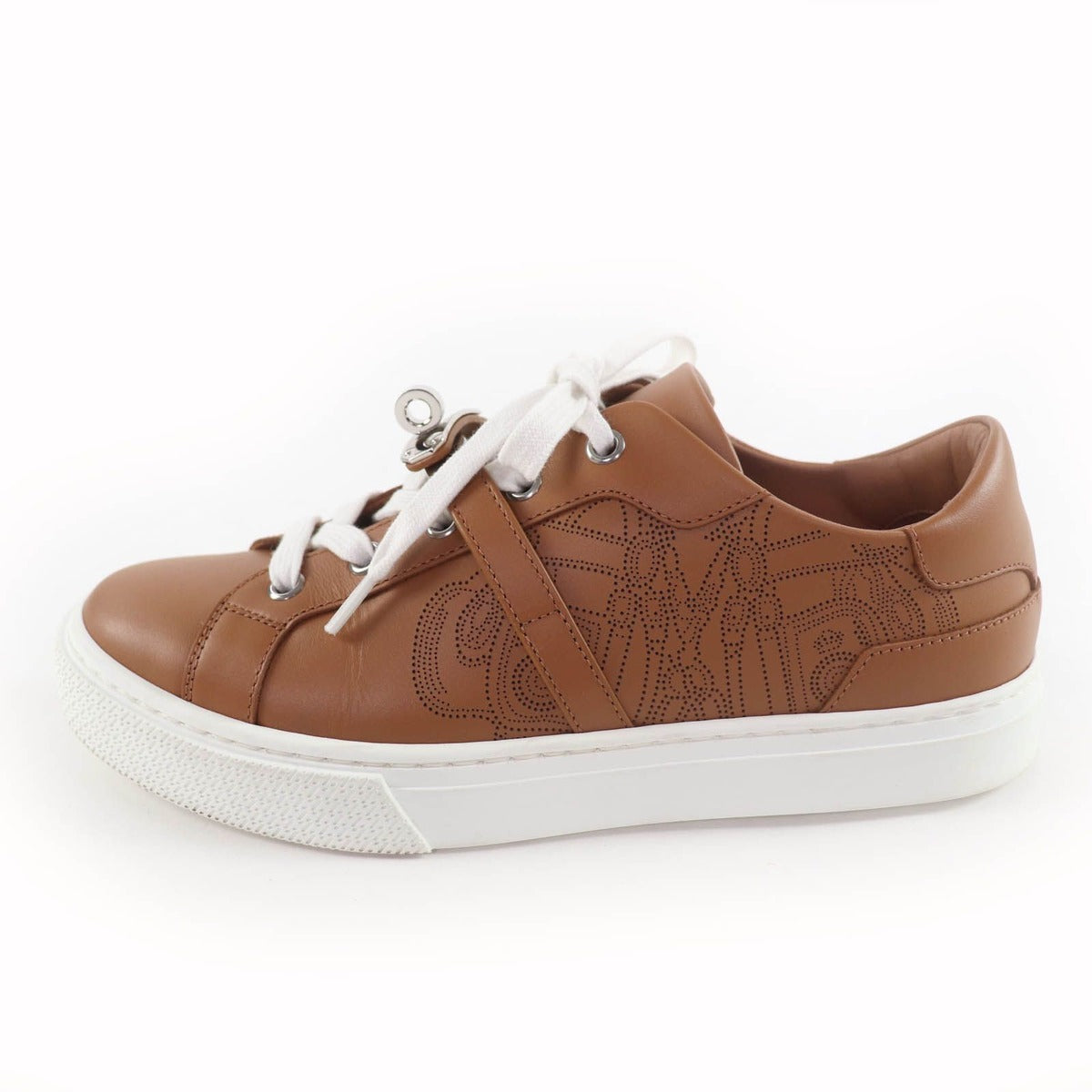 Hermes Day Silver Kelly with Buckle Perforated Lace Up Leather Sneakers Brown — view 5