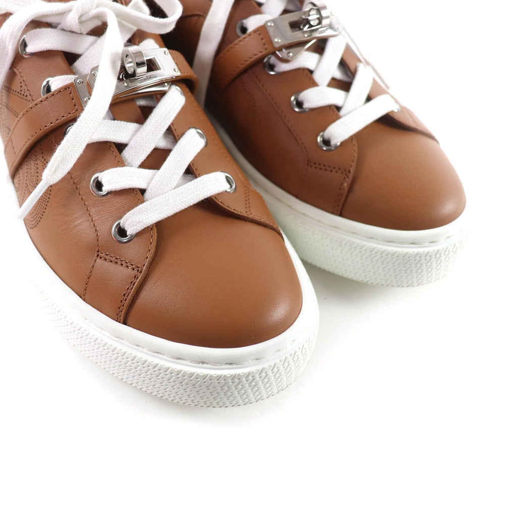 Hermes Day Silver Kelly with Buckle Perforated Lace Up Leather Sneakers Brown — view 8