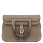 Hermes 2-Way Bag Halzan 25 Taurillon Clemence Etoupe Silver Handbag