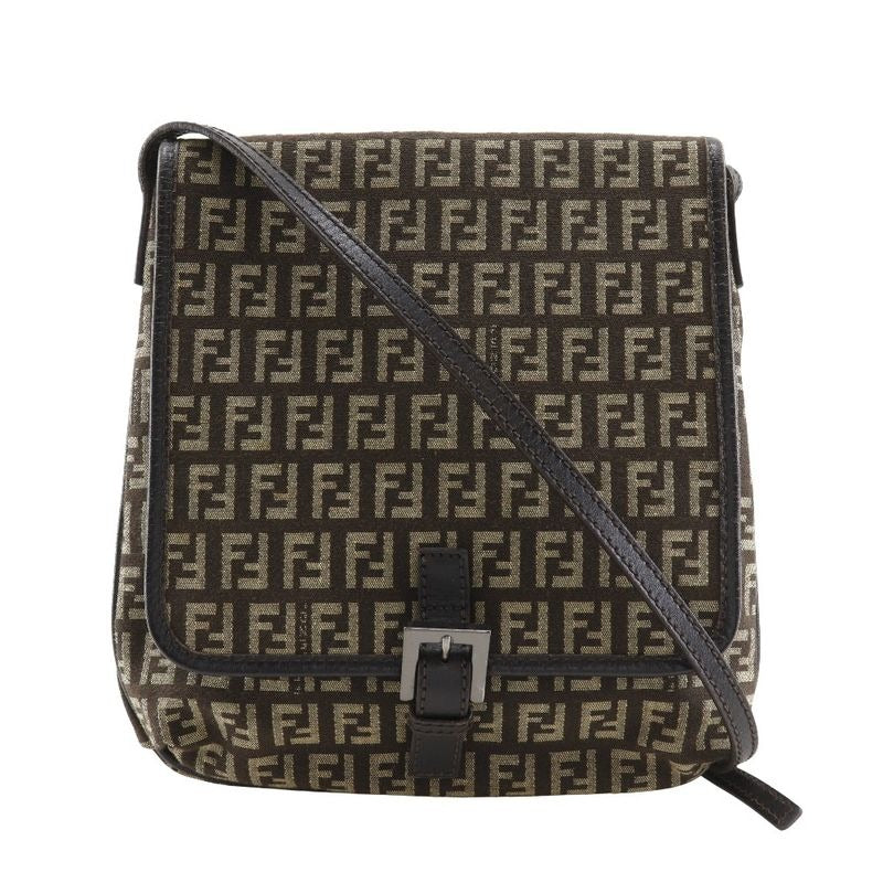 Fendi Zucchino Nylon Canvas Brown Shoulder Bag