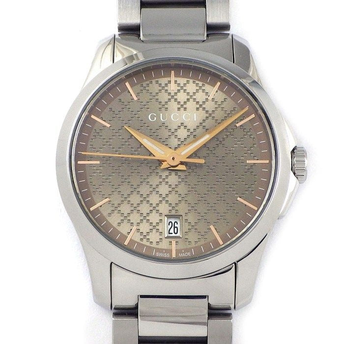 Gucci Watch Timeless 126.5 Brown Dial Date SS Quartz Analog