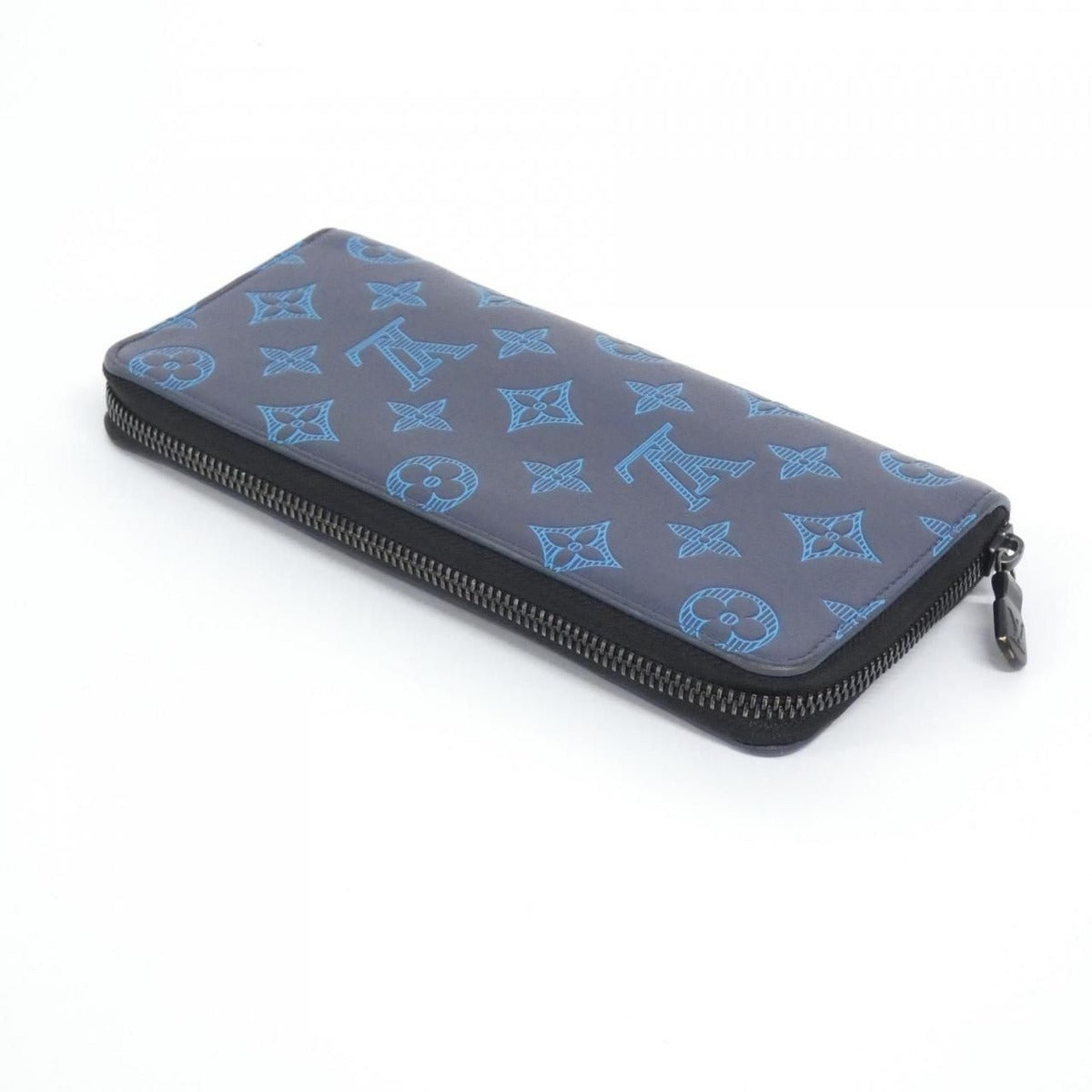 Louis Vuitton Monogram Shadow Zippy Wallet Vertical Navy River Blue Black — view 3