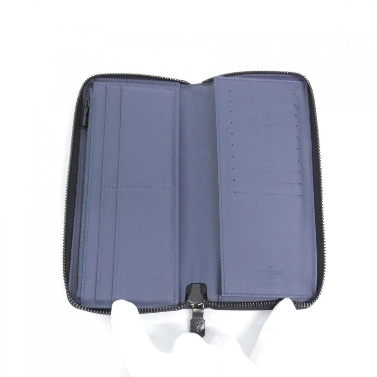 Louis Vuitton Monogram Shadow Zippy Wallet Vertical Navy River Blue Black — view 6