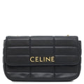 Celine Shoulder Bag Matelasse Monochrome Leather Black Gold Logo Chain