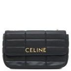 Celine Shoulder Bag Matelasse Monochrome Leather Black Gold Logo Chain
