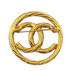 Chanel CC Logo Round Twist Gold Plated Brooch — view 2