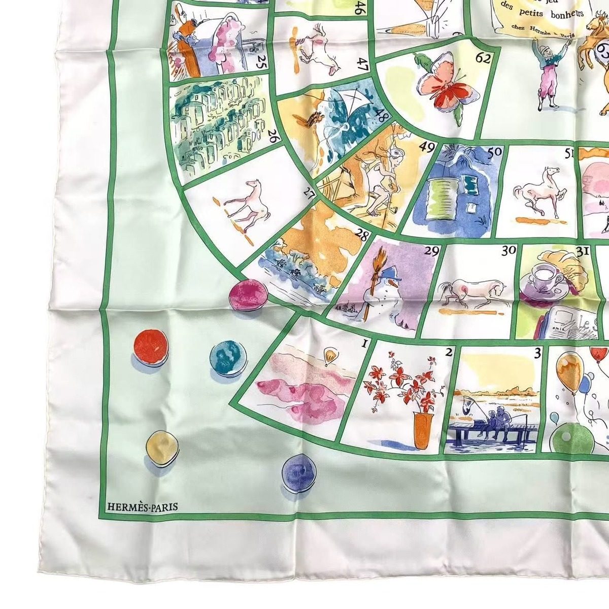 Hermes Carre 90 le Jeu Des Petits Bonheurs Little Game of Happiness Scarf Silk — view 4