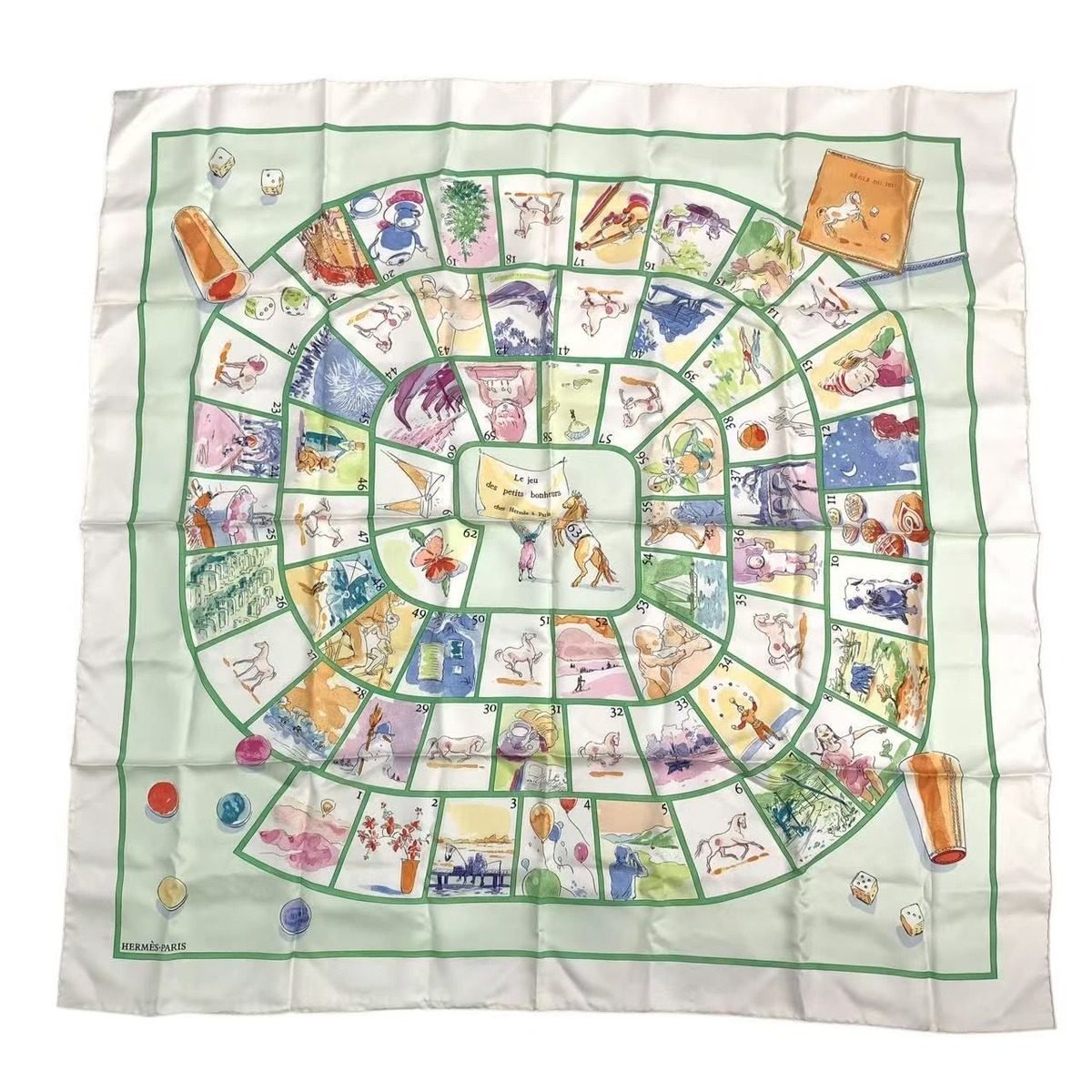 Hermes Carre 90 le Jeu Des Petits Bonheurs Little Game of Happiness Scarf Silk
