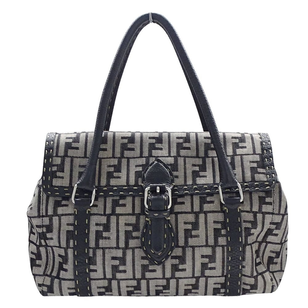 Fendi Bag Tote Handbag Zucca Selleria Mini Linda Canvas Gray