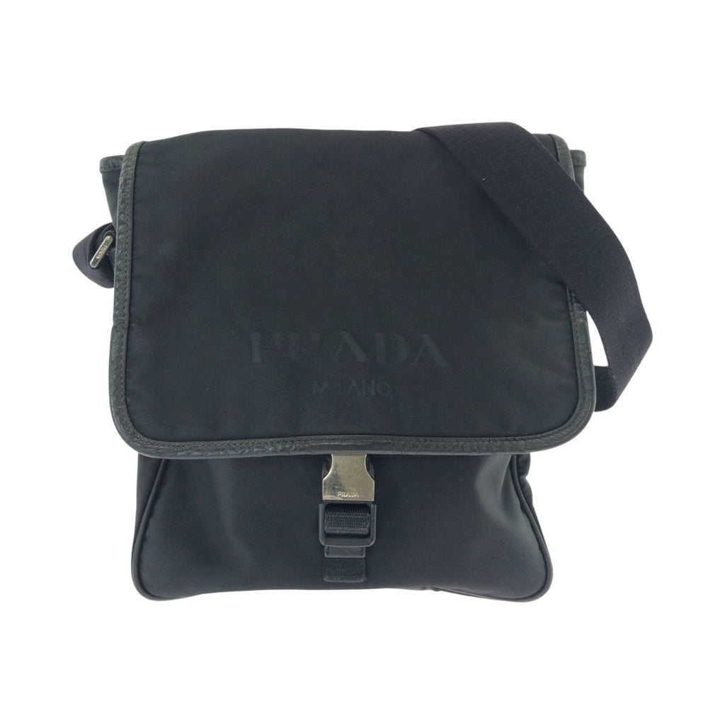 Prada Tessuto Logo Black Silver Nylon Shoulder Bag