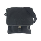 Prada Tessuto Logo Black Silver Nylon Shoulder Bag