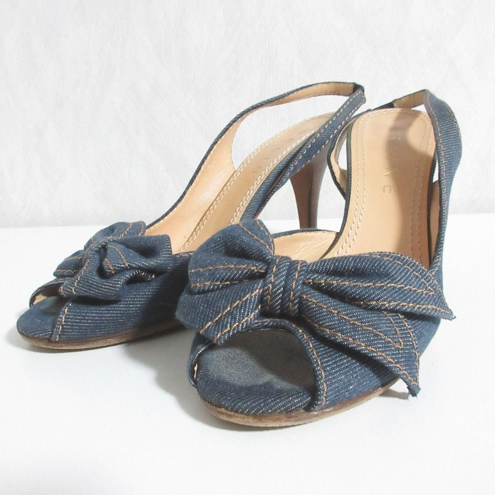 Celine Denim Ribbon Back Strap Sandals 37.5 Indigo