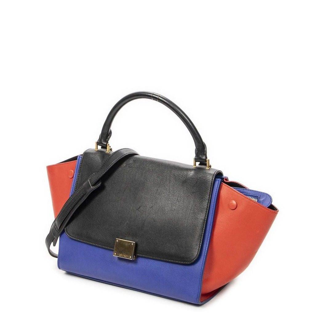 Celine Small Tricolor Trapeze Black Blue Red Calfskin Leather Messenger Bag — view 2