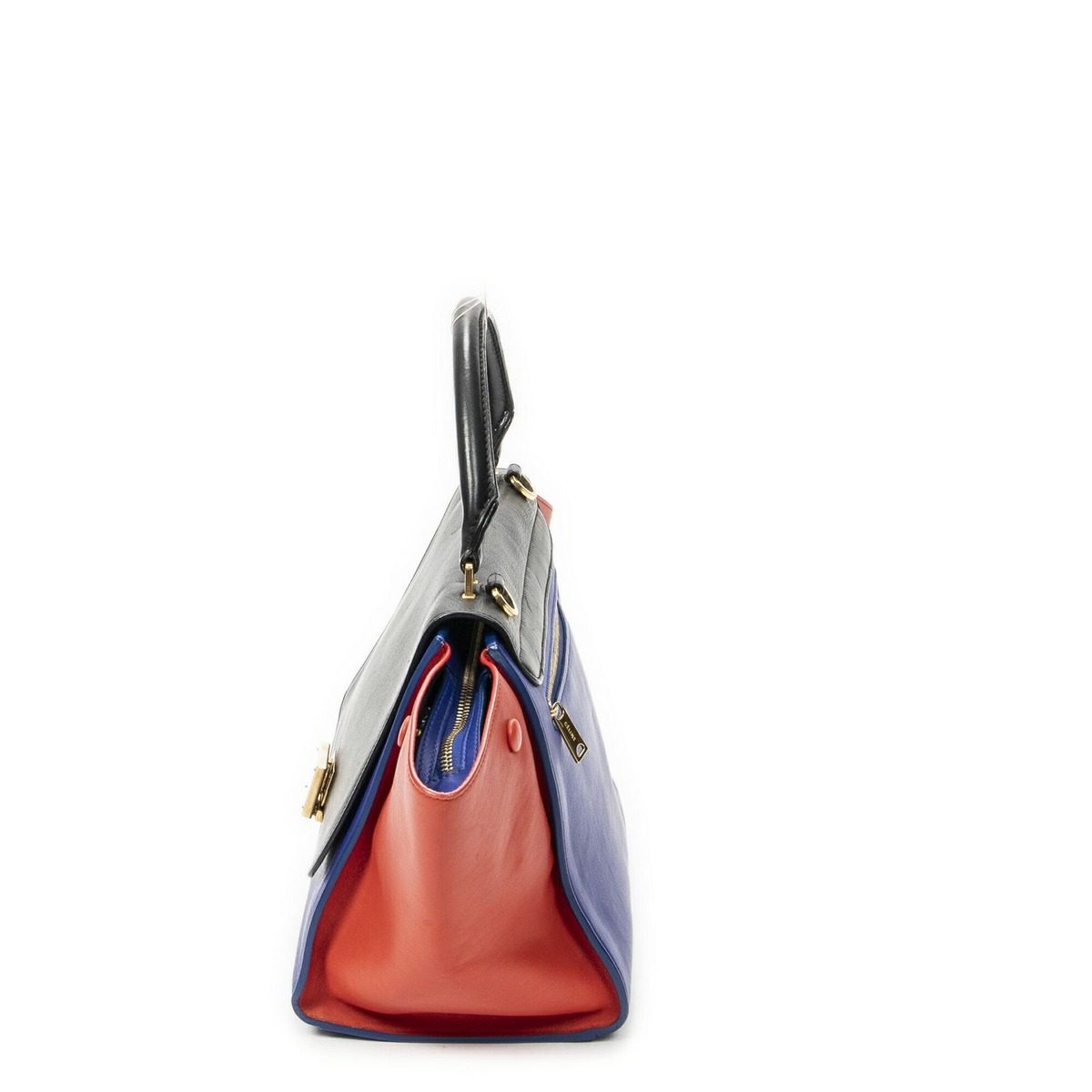 Celine Small Tricolor Trapeze Black Blue Red Calfskin Leather Messenger Bag — view 3