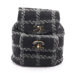 Chanel Backpack CC Logo Black Gray Wool Quilted Chain