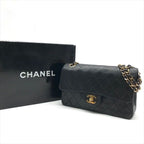 Chanel CC Logo Chain Shoulder Bag Lambskin Double Flap Black