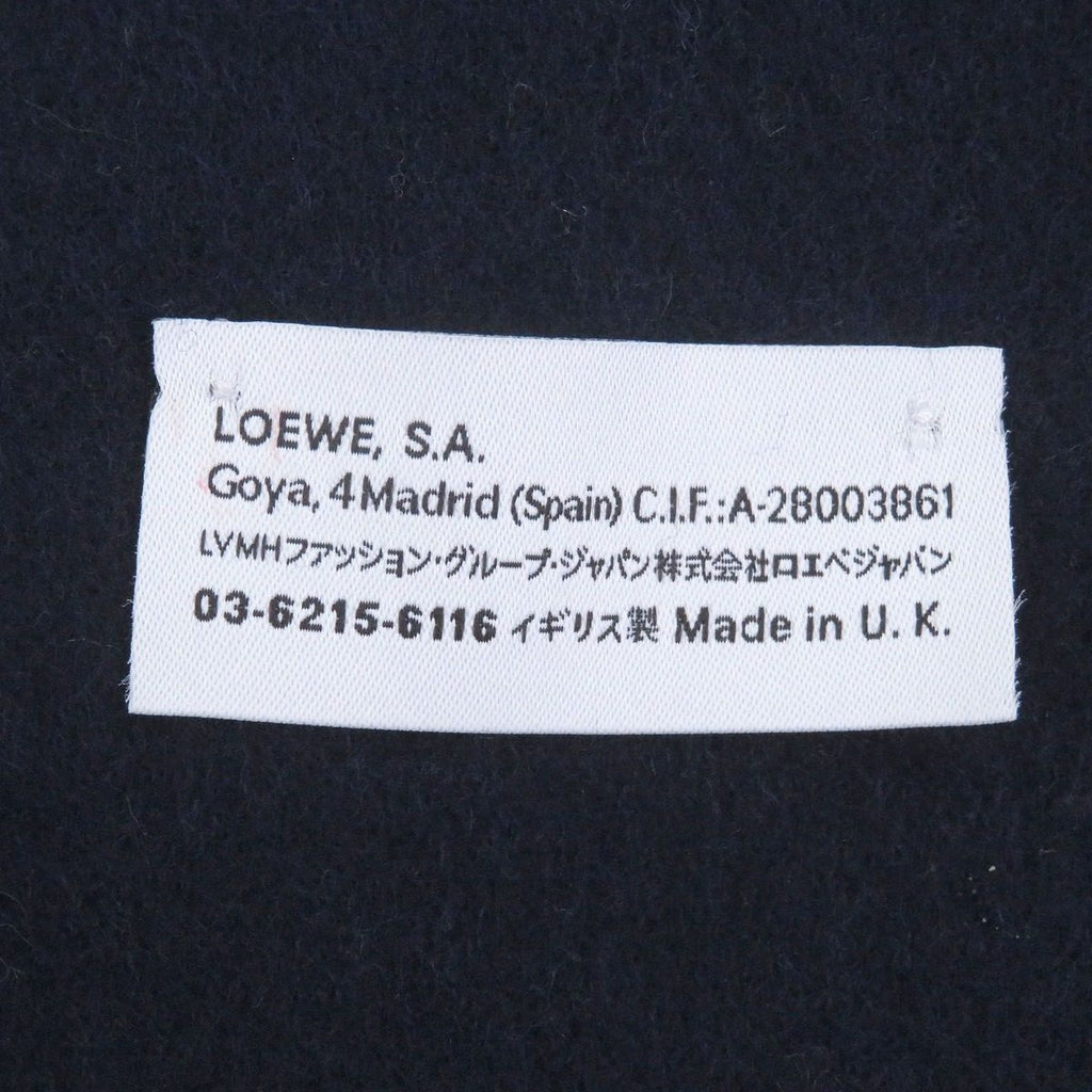 Loewe Wool Cashmere Anagram Logo Embroidery Fringe Scarf Shawl Navy Green — view 7