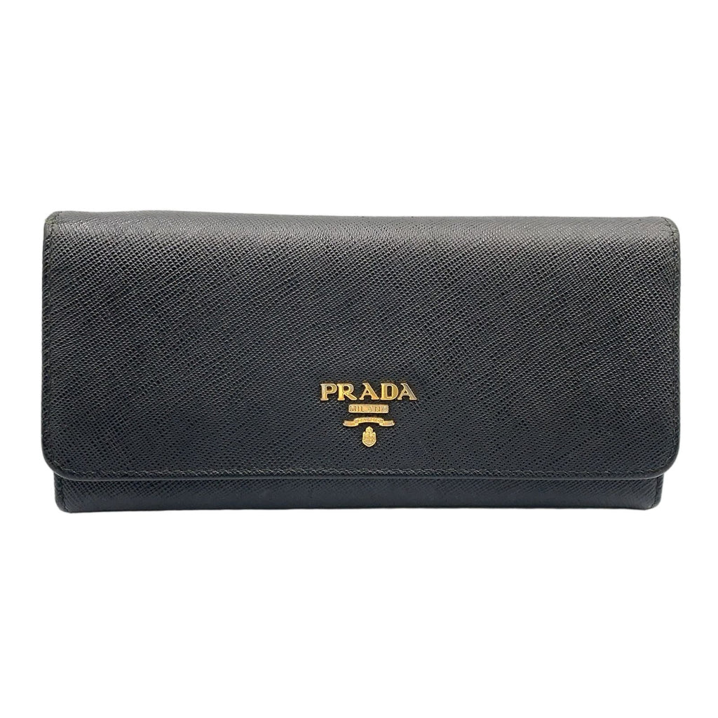 Prada Saffiano Metal Bifold Wallet Leather Black Gold