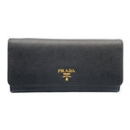 Prada Saffiano Metal Bifold Wallet Leather Black Gold