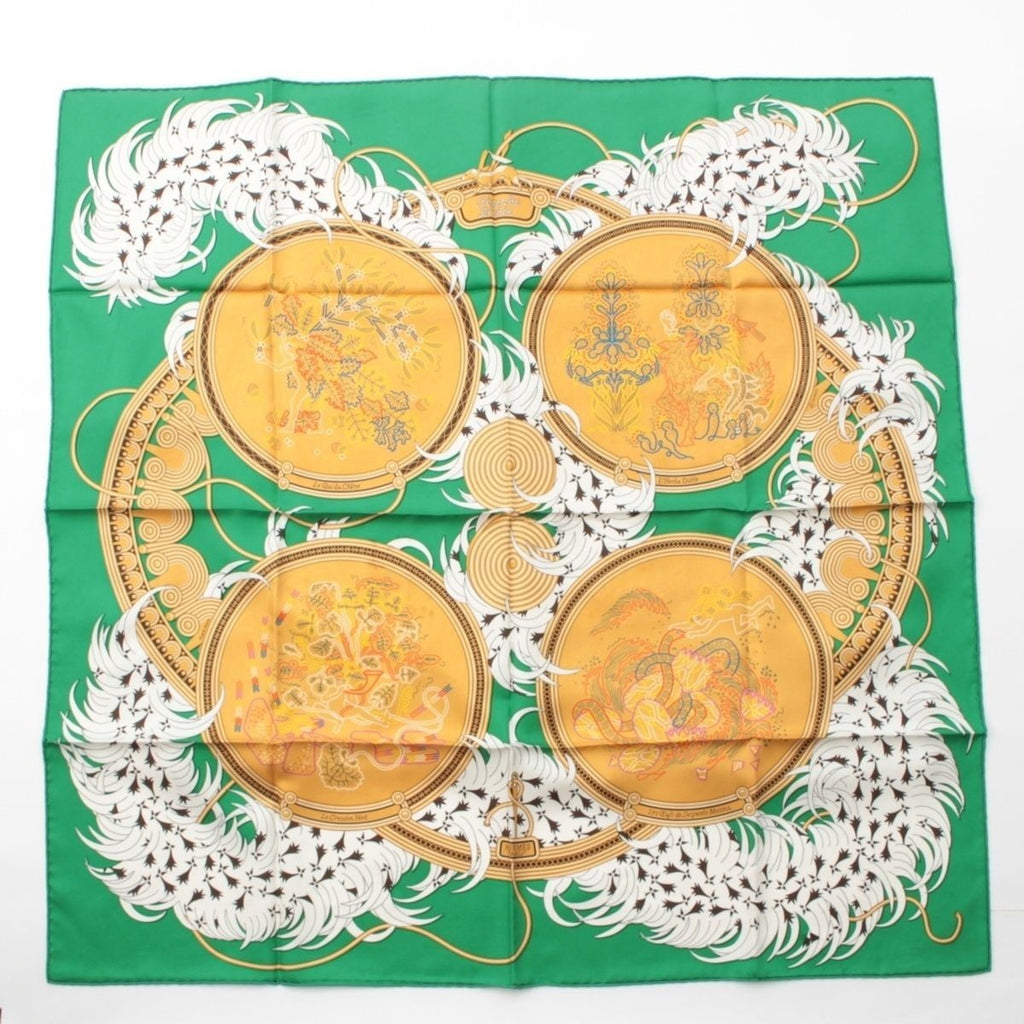 Hermes Carre 90 Silk Legende Brodee Embroidered Legend Scarf Green 90
