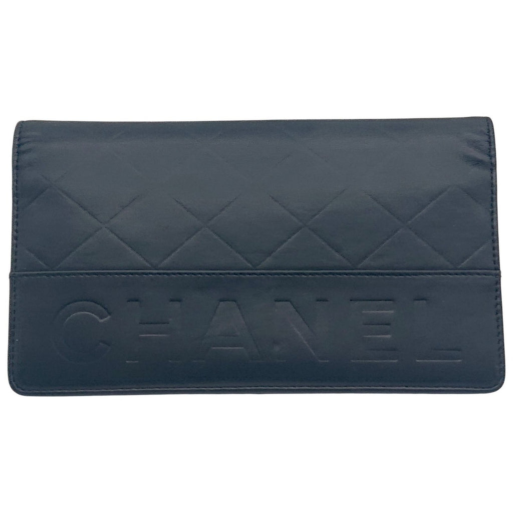Chanel Logo Shape Pressed Calfskin Long Wallet Black — view 2