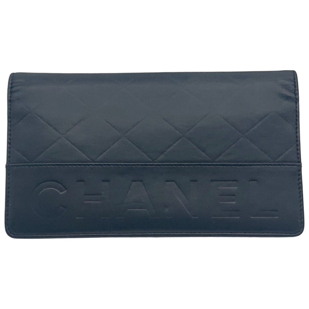 Chanel Logo Shape Pressed Calfskin Long Wallet Black — view 2