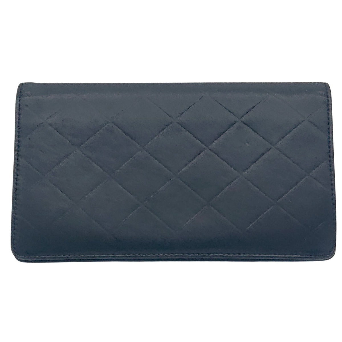 Chanel Logo Shape Pressed Calfskin Long Wallet Black — view 3