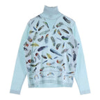 Hermes Twill Lane Plumes Turtleneck Light Blue 36 Flat