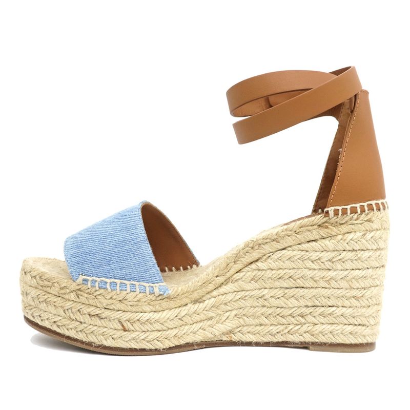 Hermes Espadrilles Tivoli Wedge Sole Sandals Blue Brown 37 — view 3