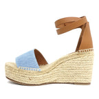 Hermes Espadrilles Tivoli Wedge Sole Sandals Blue Brown 37 — view 3