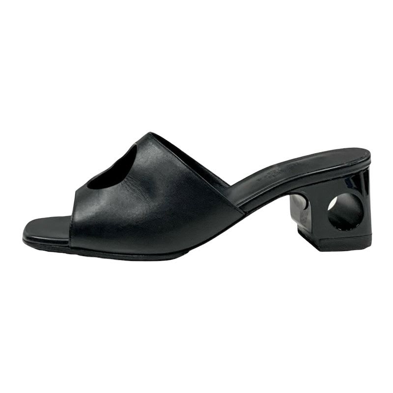 Hermes ELIA Sandals Shoes Leather Black Mule Circle Cut — view 3