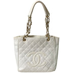 Chanel CC Logo Quilted Caviar Leather Chain Shoulder Bag White