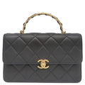 Chanel 2-Way Bag Quilted Top Handle Leather Black Gold CC Logo