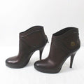 Gucci Short Boots Round Toe High Heel Gold Medal 38 C Brown Leather