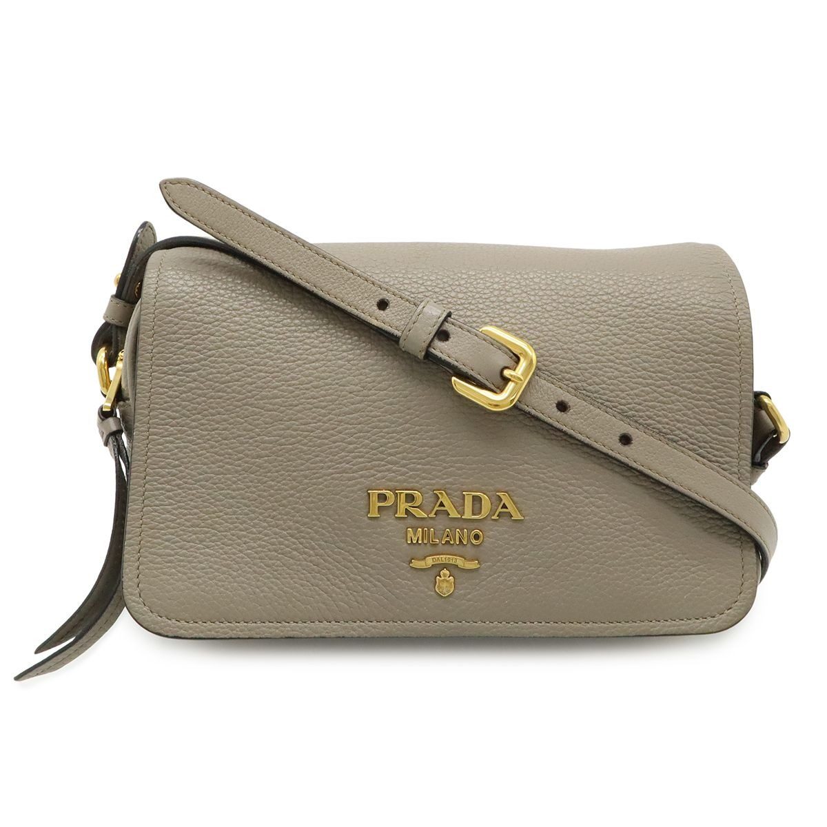 Prada Pochette Shoulder Bag Flap Crossbody Leather Gray Gold