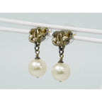 Chanel CC Logo Faux Pearl Earrings Gold Plated White — view 7