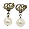 Chanel CC Logo Faux Pearl Earrings Gold Plated White