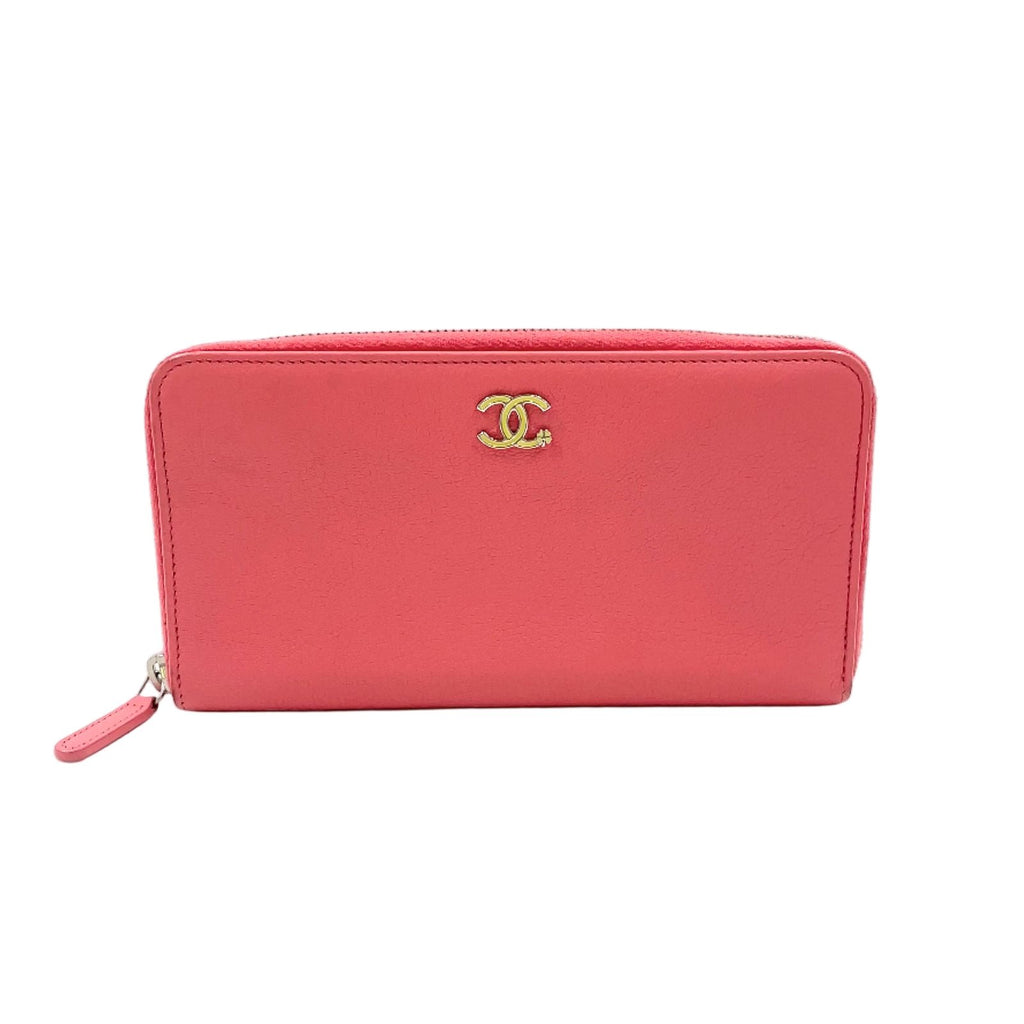 Chanel Lucky Crowbar Zip Around Leather Pink Wallet Gold