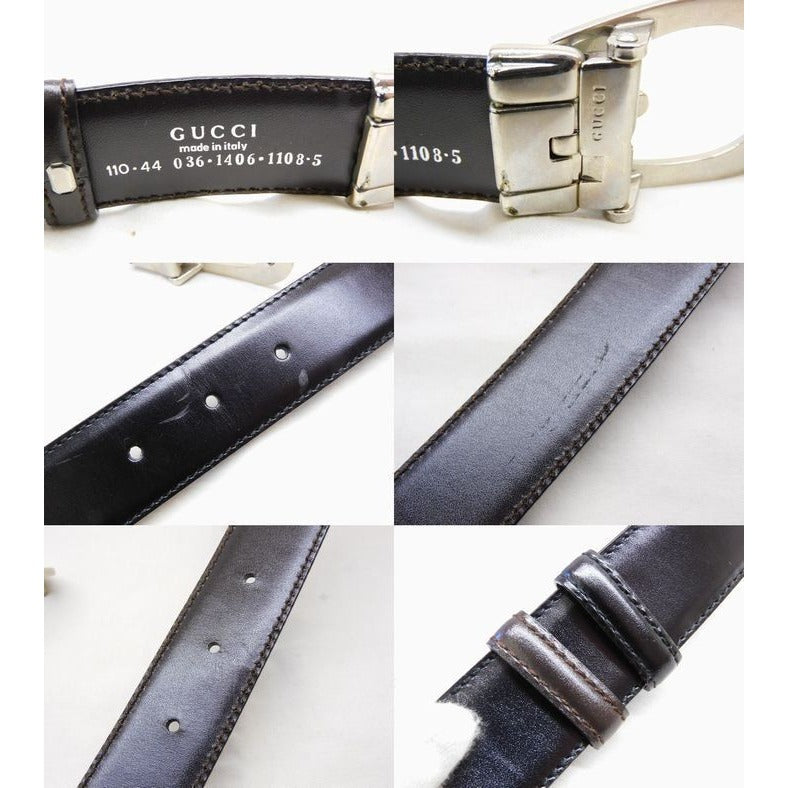 Gucci 036 Leather Reversible Silver Belt Black — view 4