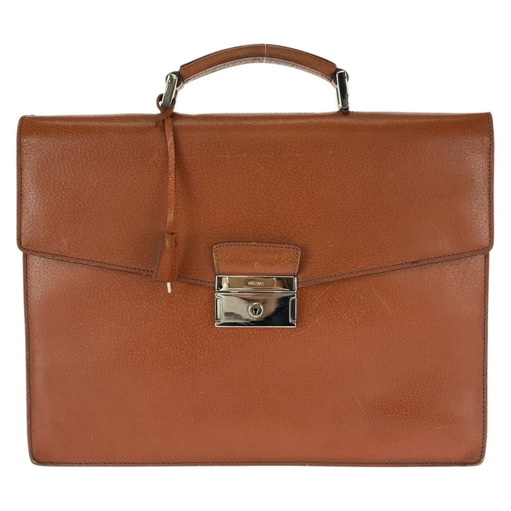 Prada Brown Silver Leather Business