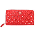 Chanel Zip Around Wallet Quilted Patent Leather Pink Silver